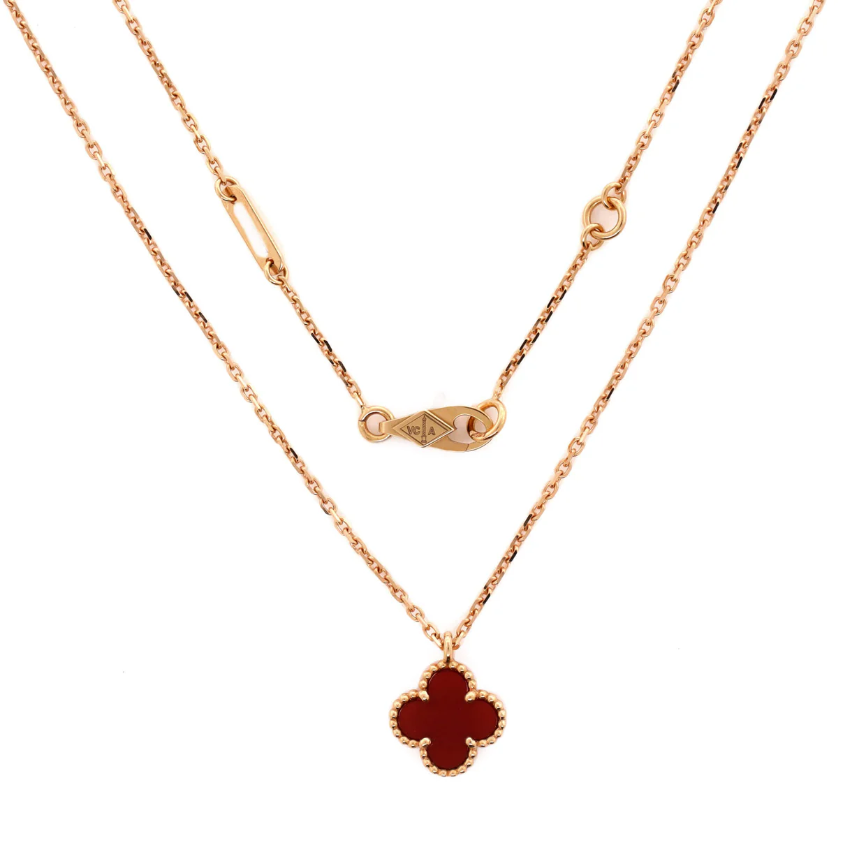 Sweet Alhambra Pendant Necklace 18K Rose Gold and Carnelian - Deep Luxury