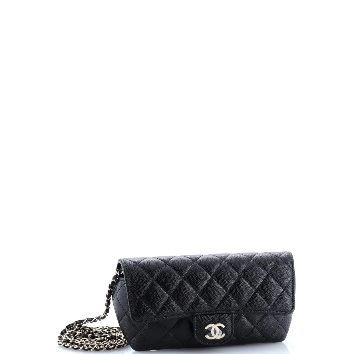 Classic Sunglasses Case with Chain Quilted Caviar - Deep Luxury