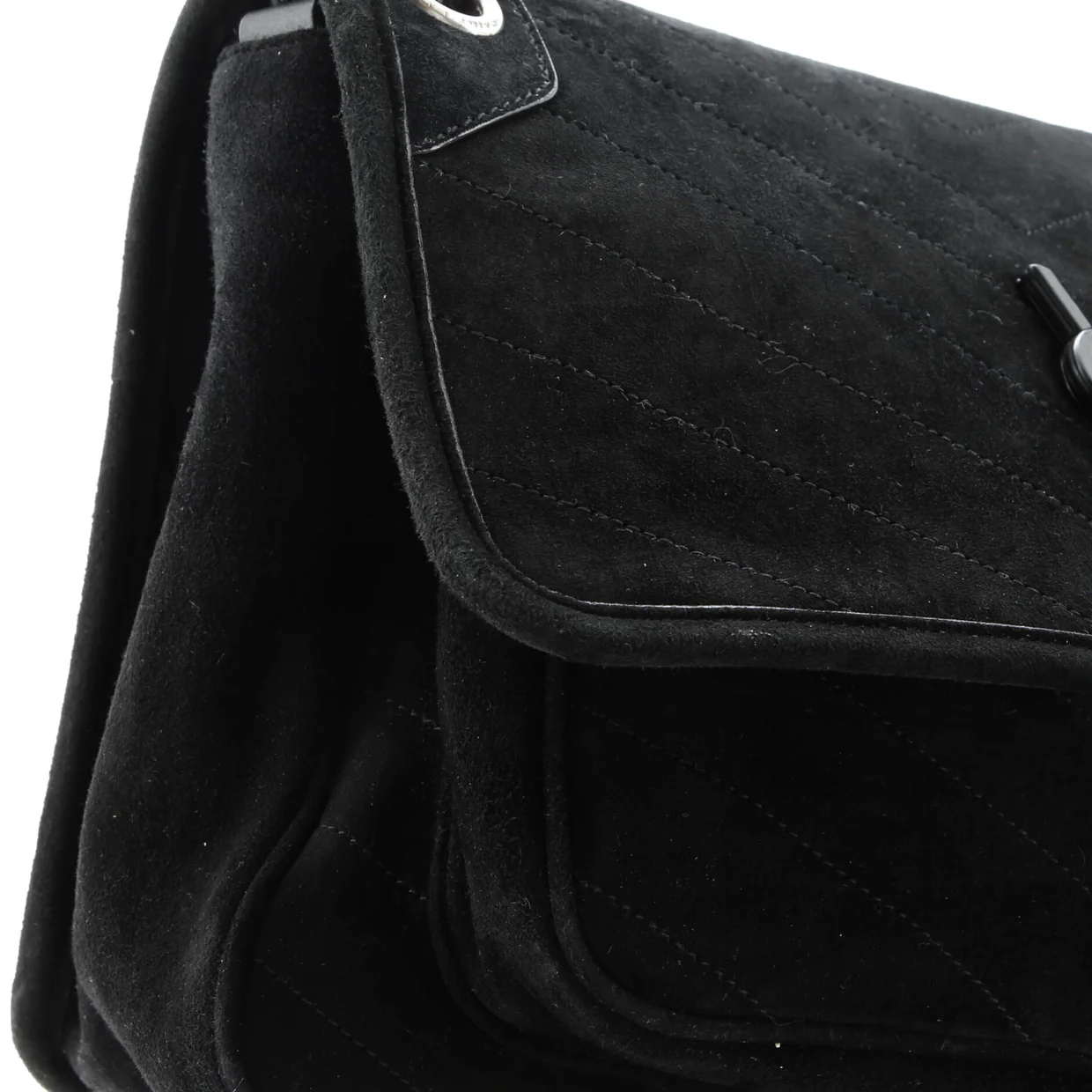 Niki Chain Flap Bag Matelasse Chevron Suede Medium - Deep Luxury