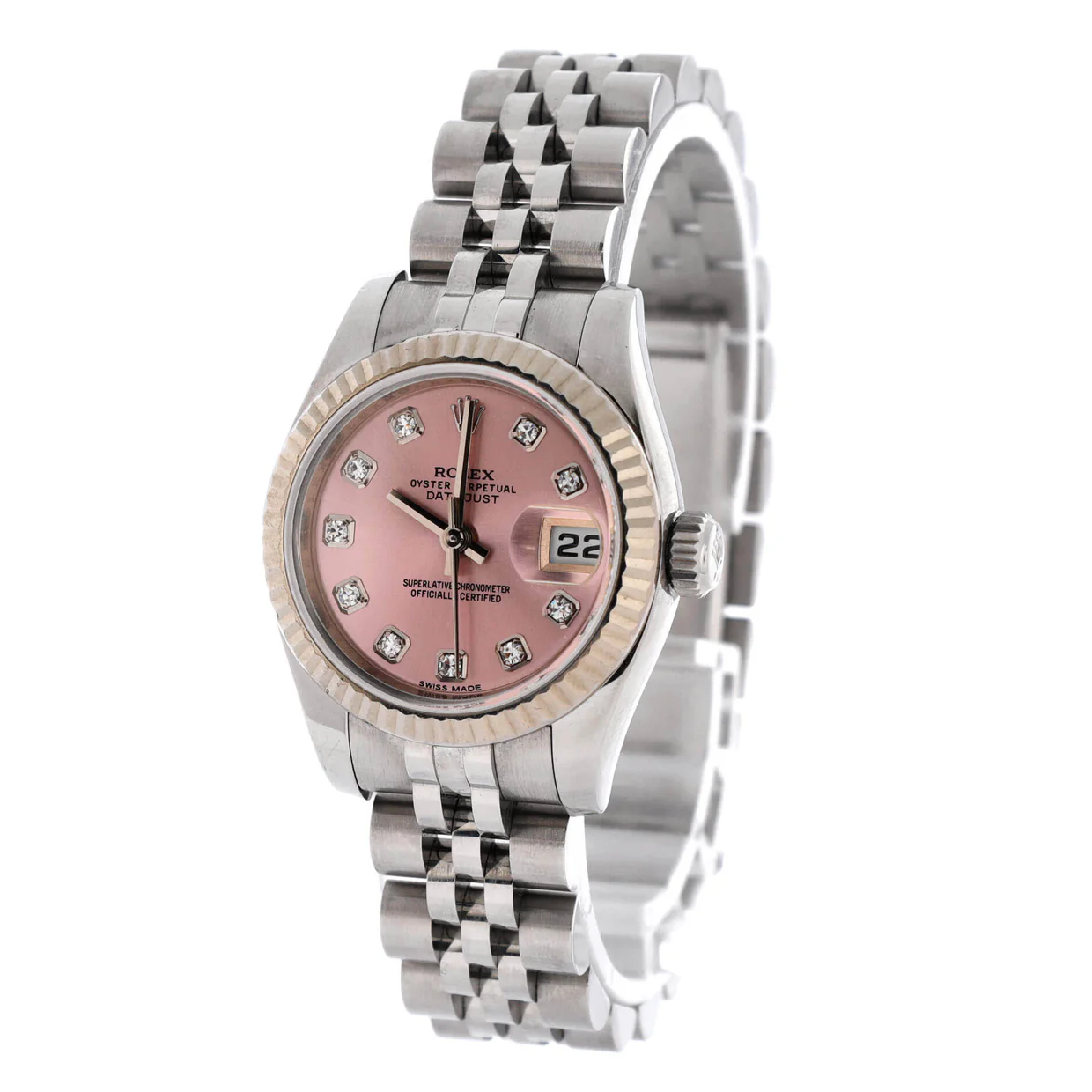 Oyster Perpetual Datejust Automatic Watch Stainless Steel and White Gold with Diamond Markers 26 - Deep Luxury