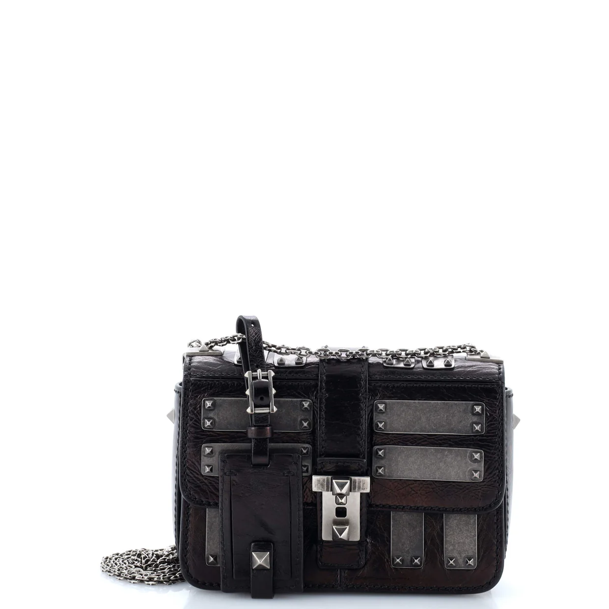 B-Rockstud Shoulder Bag Glazed Leather with Metal Embellishment Micro - Deep Luxury