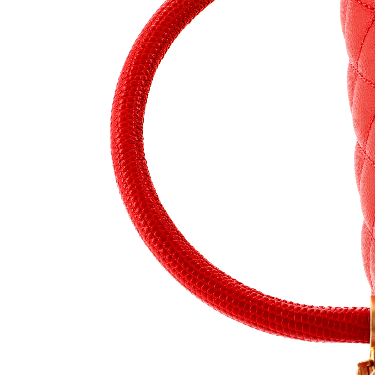 Coco Top Handle Bag Quilted Caviar with Lizard Embossed Handle Small - Deep Luxury