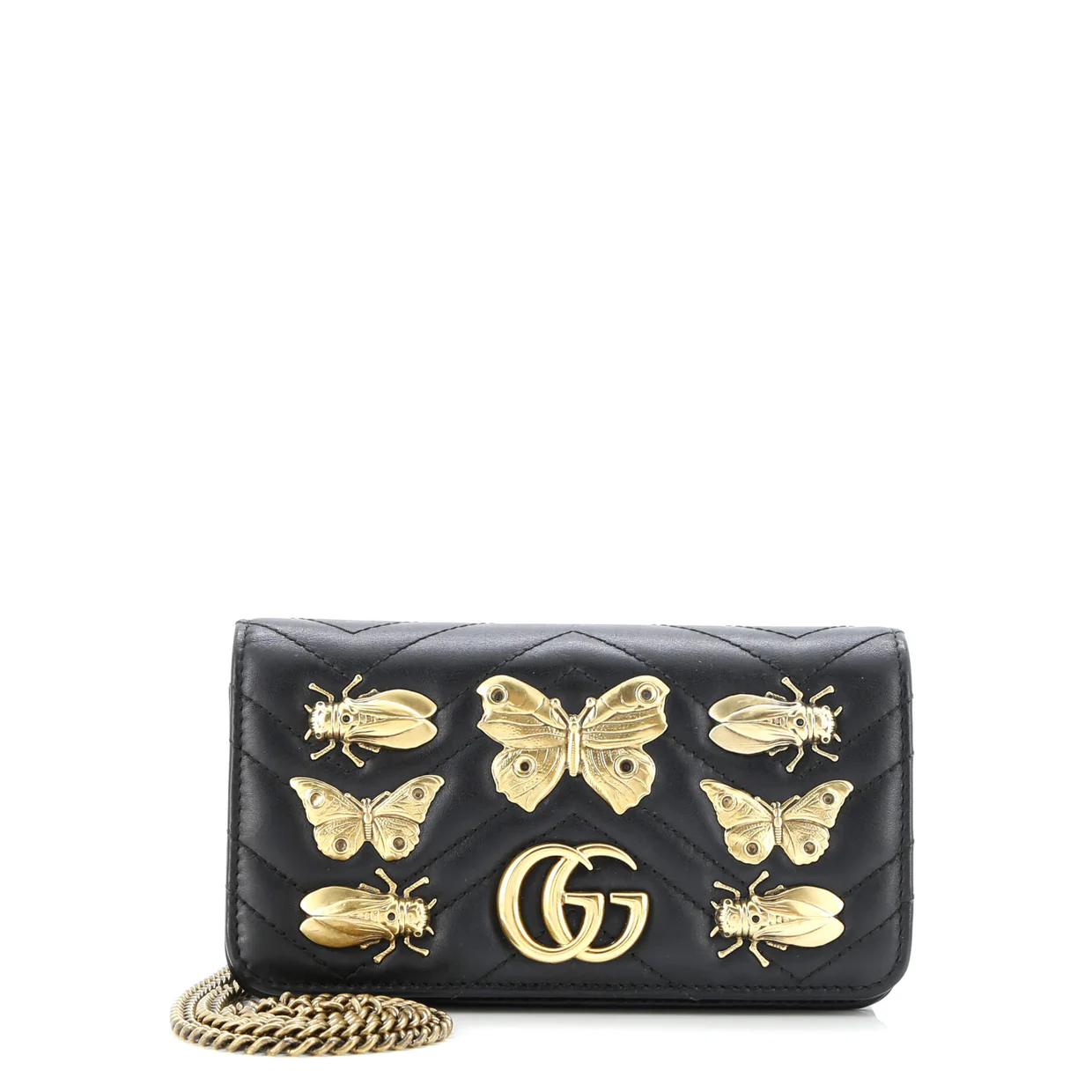 GG Marmont Chain Flap Bag Embellished Matelasse Leather Mini - Deep Luxury