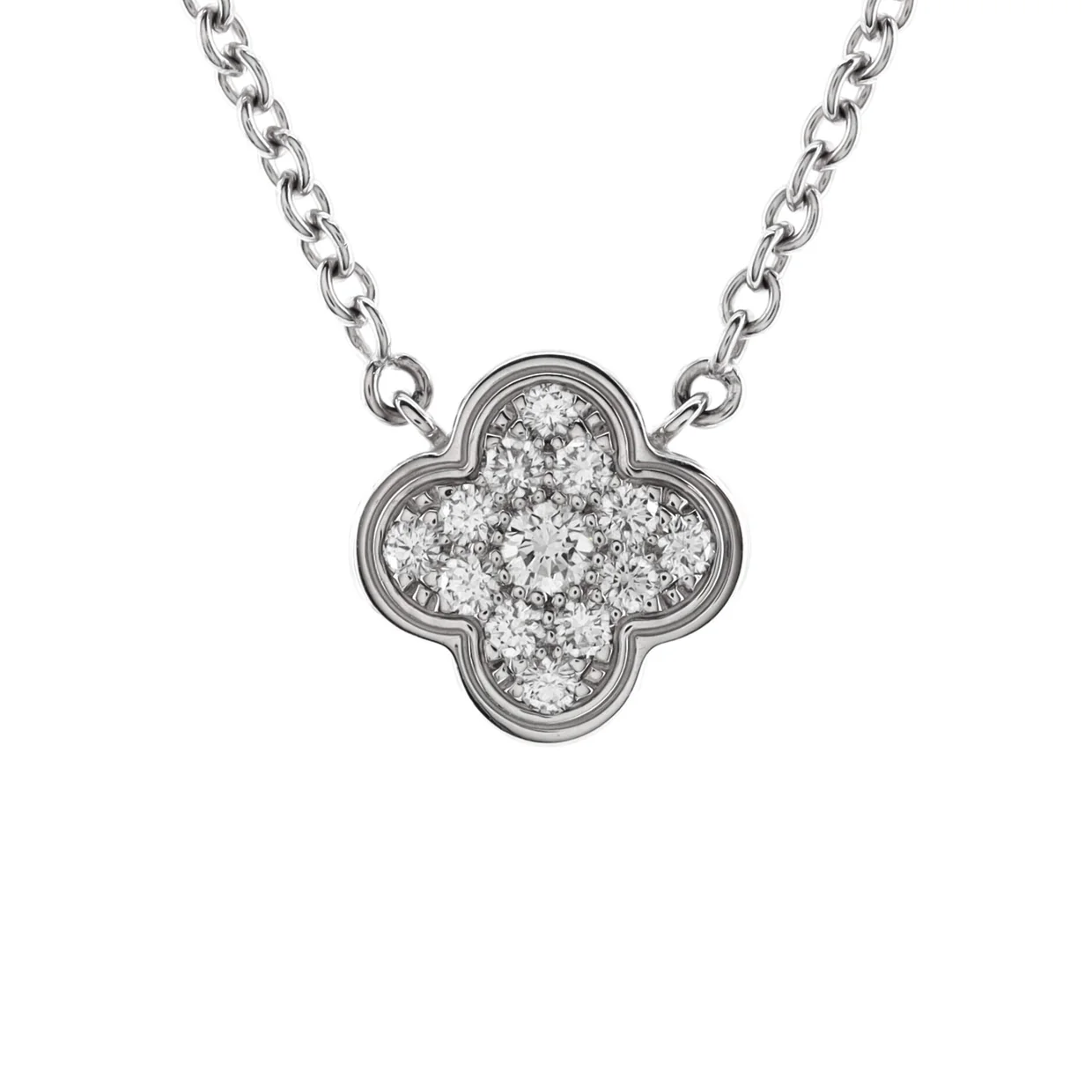 Pure Alhambra Pendant Necklace 18K White Gold with Diamonds - Deep Luxury