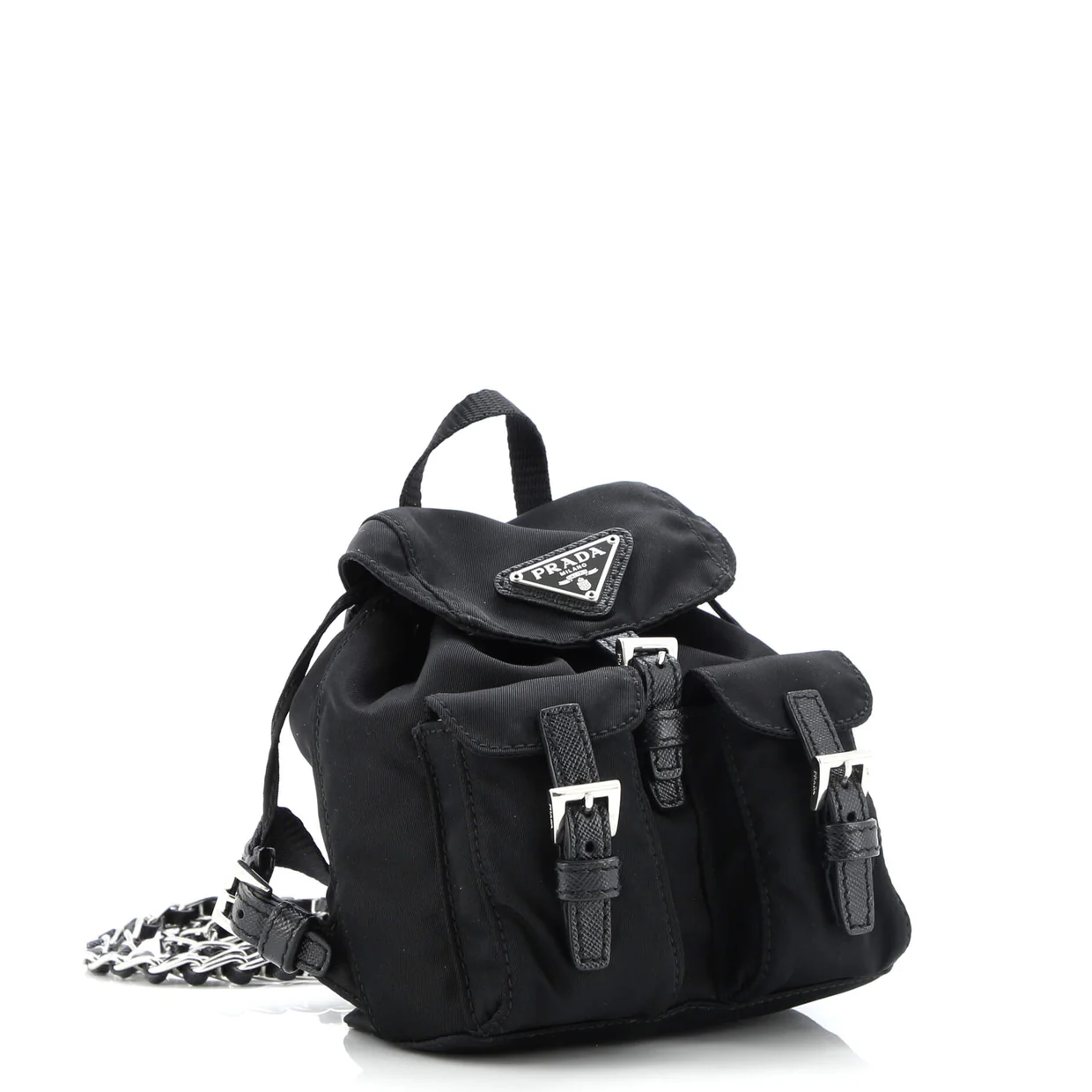 Double Pocket Backpack Chain Shoulder Bag Re-Nylon Mini - Deep Luxury