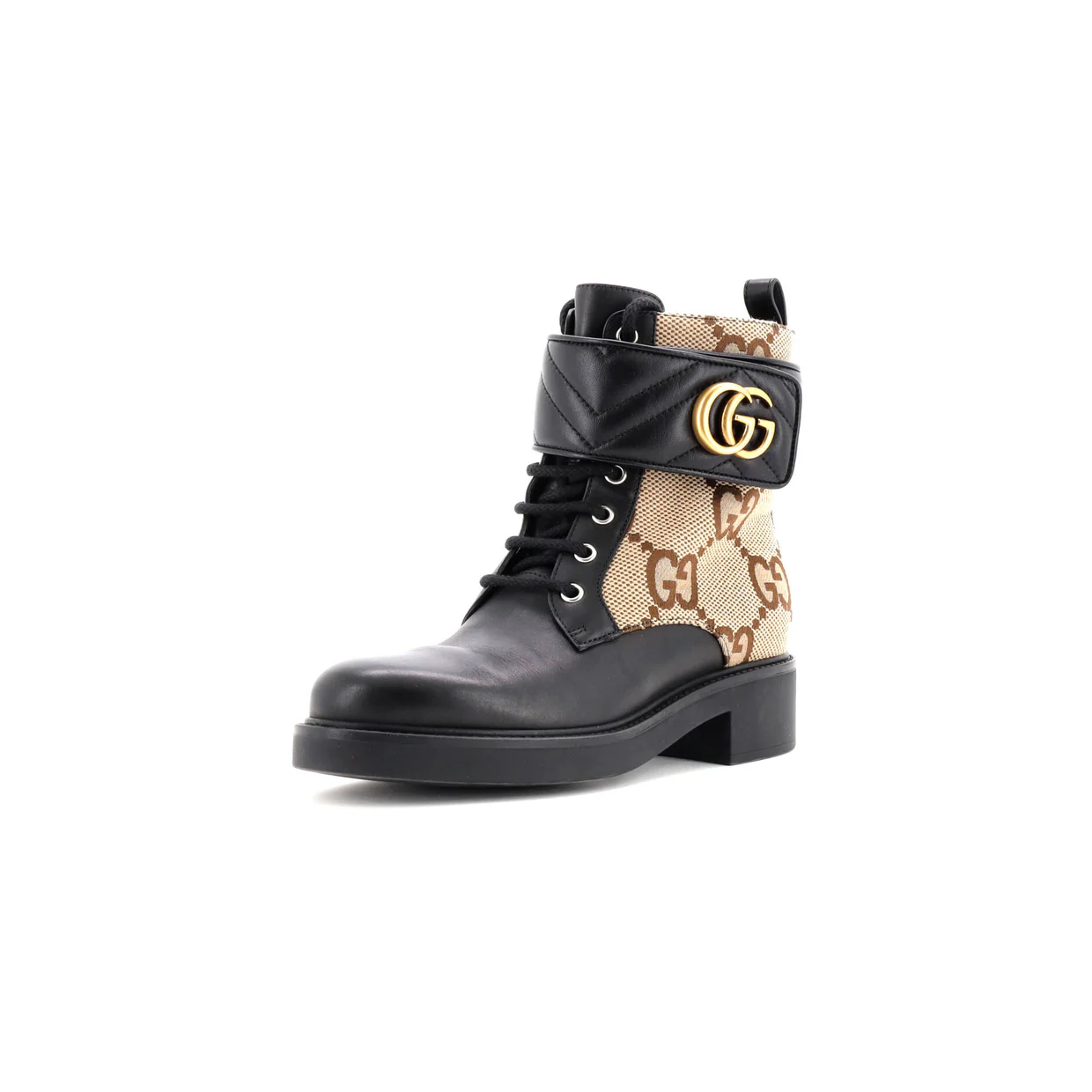Women's GG Marmont Lace Up Ankle Boots Jumbo GG Canvas and Leather - Deep Luxury