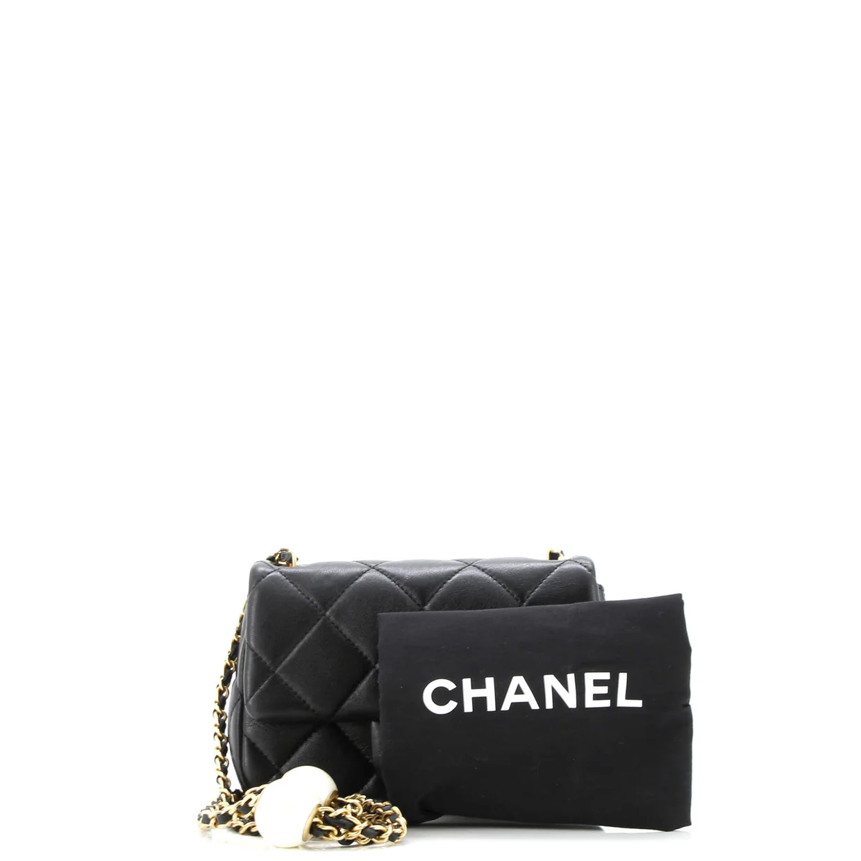 Twin Pearl Adjustable Chain Flap Bag Quilted Lambskin Mini - Deep Luxury