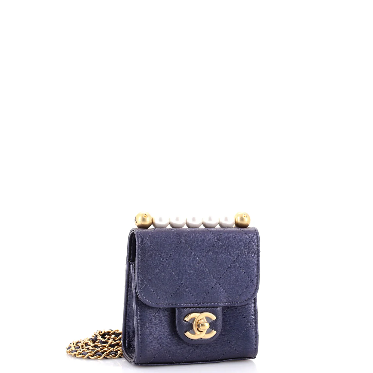 Chic Pearls Flap Clutch with Chain Quilted Goatskin Mini - Deep Luxury