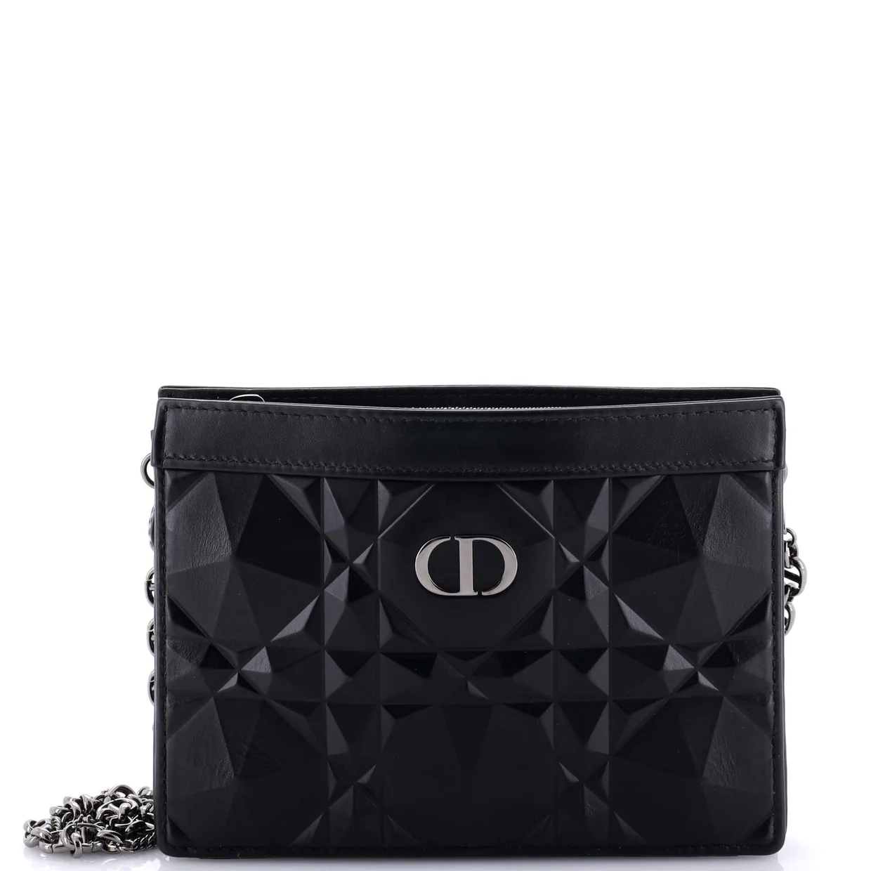 Caro Zipped Pouch With Chain Diamond Motif Cannage Calfskin - Deep Luxury