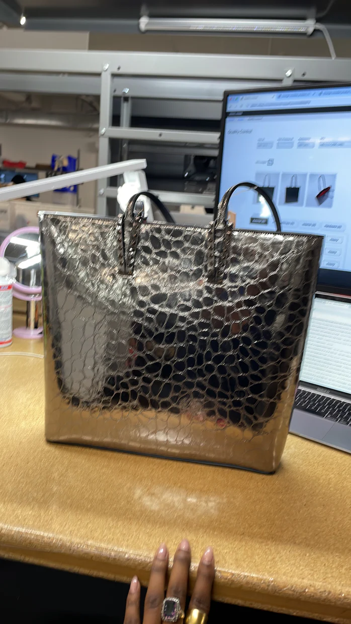 Cabata North South Zipped Tote Crocodile Embossed Leather - Deep Luxury
