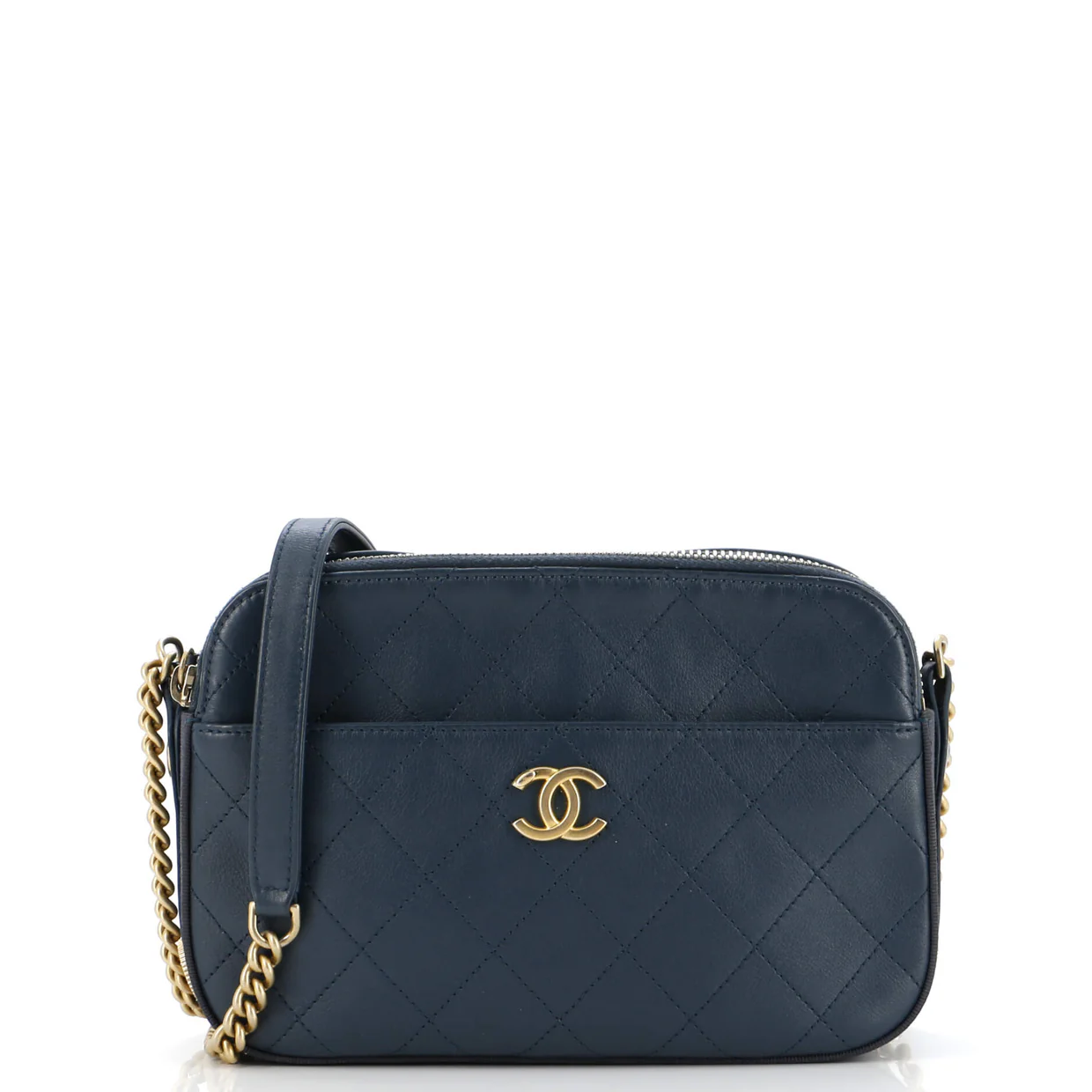 Button Up Camera Case Quilted Calfskin with Grosgrain Small - Deep Luxury