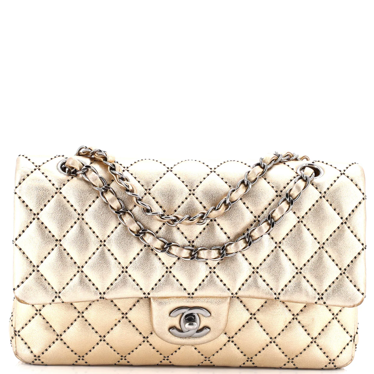 Classic Double Flap Bag Quilted Metallic Lambskin Medium - Deep Luxury