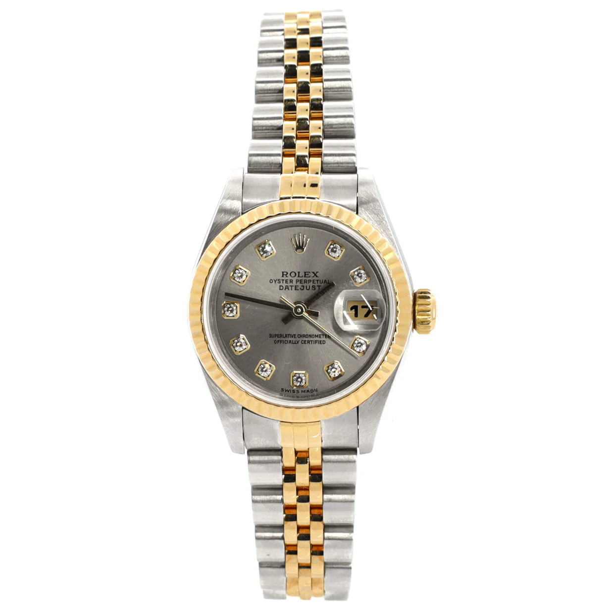 Oyster Perpetual Datejust Automatic Watch Stainless Steel and Yellow Gold with Diamond Markers 26 - Deep Luxury