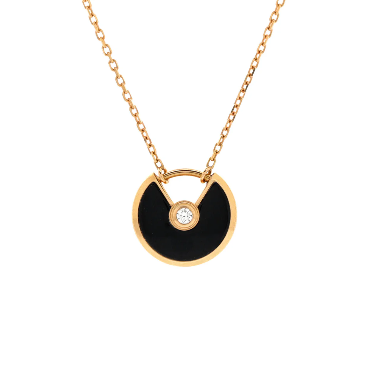 Amulette de Cartier Pendant Necklace 18K Rose Gold with Onyx and Diamond XS - Deep Luxury