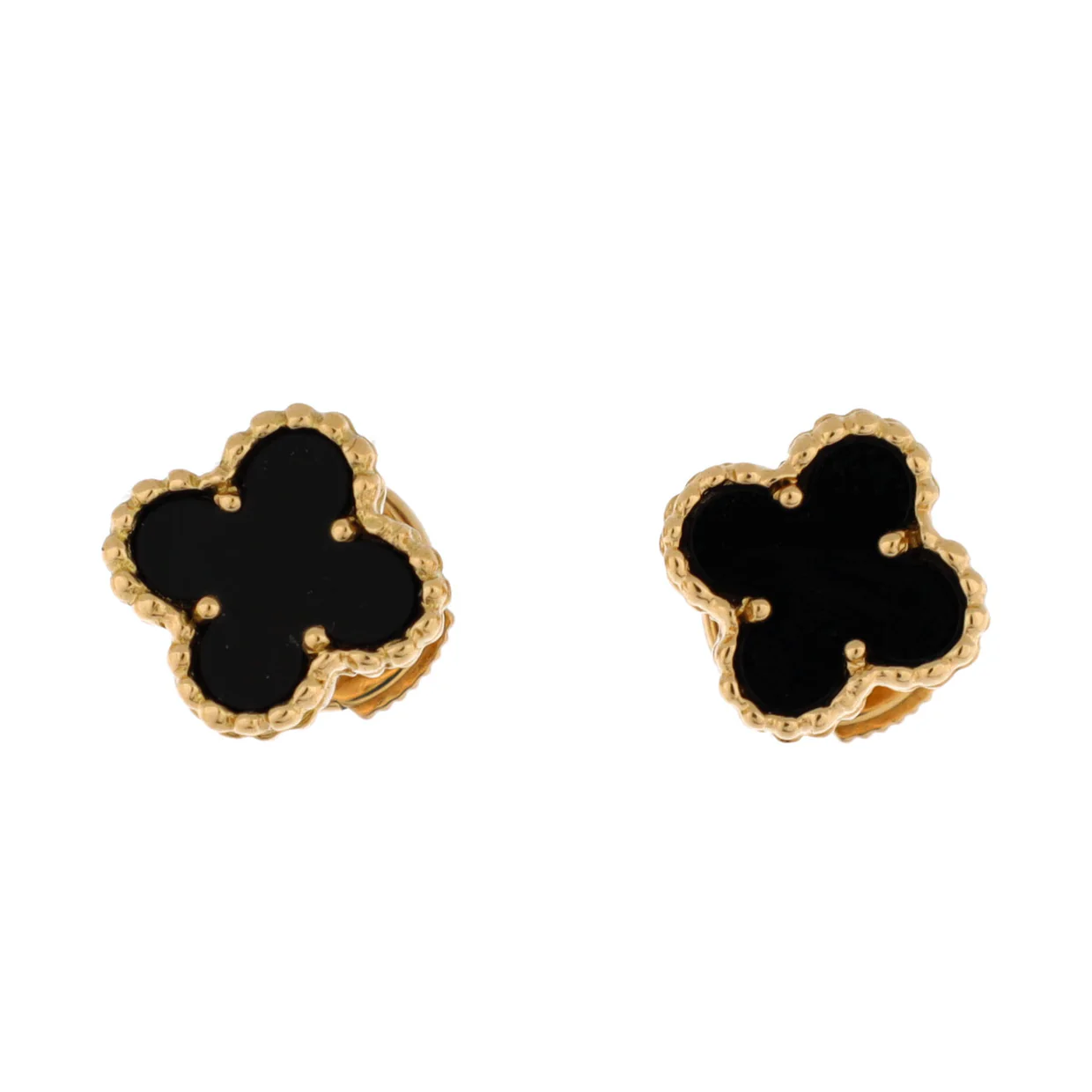 Sweet Alhambra Stud Earrings 18K Yellow Gold and Onyx - Deep Luxury