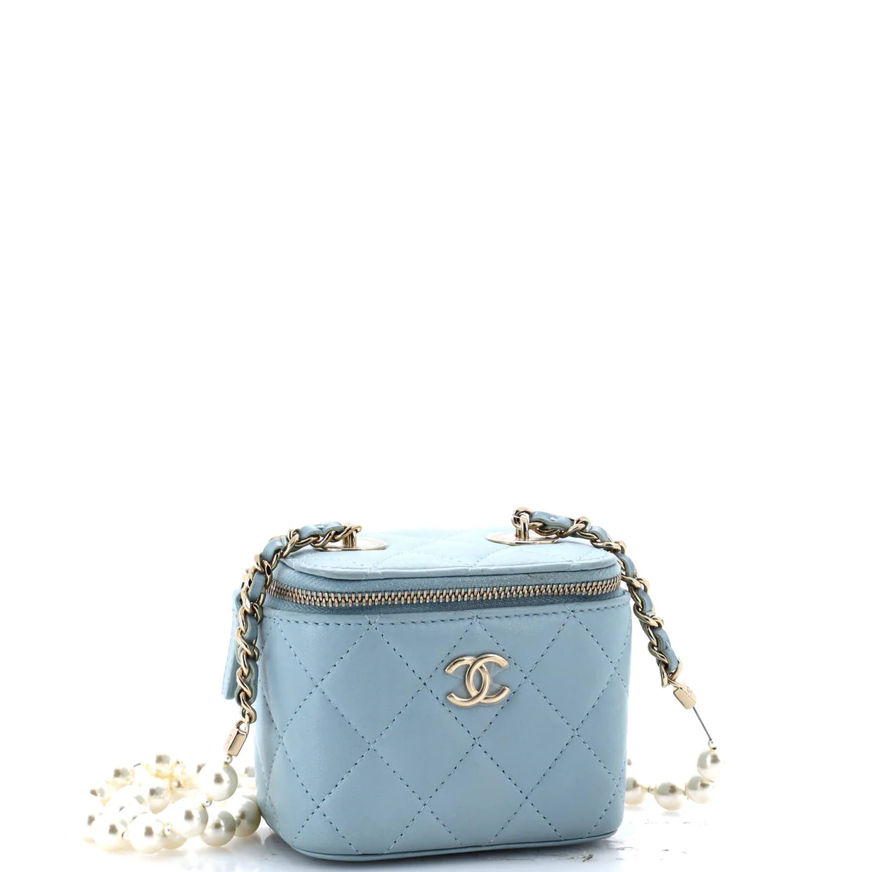 Vanity Case with Pearl Chain Quilted Lambskin Mini - Deep Luxury