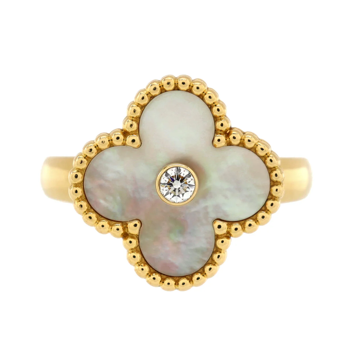 Vintage Alhambra Ring 18K Yellow Gold with Mother of Pearl and Diamond - Deep Luxury