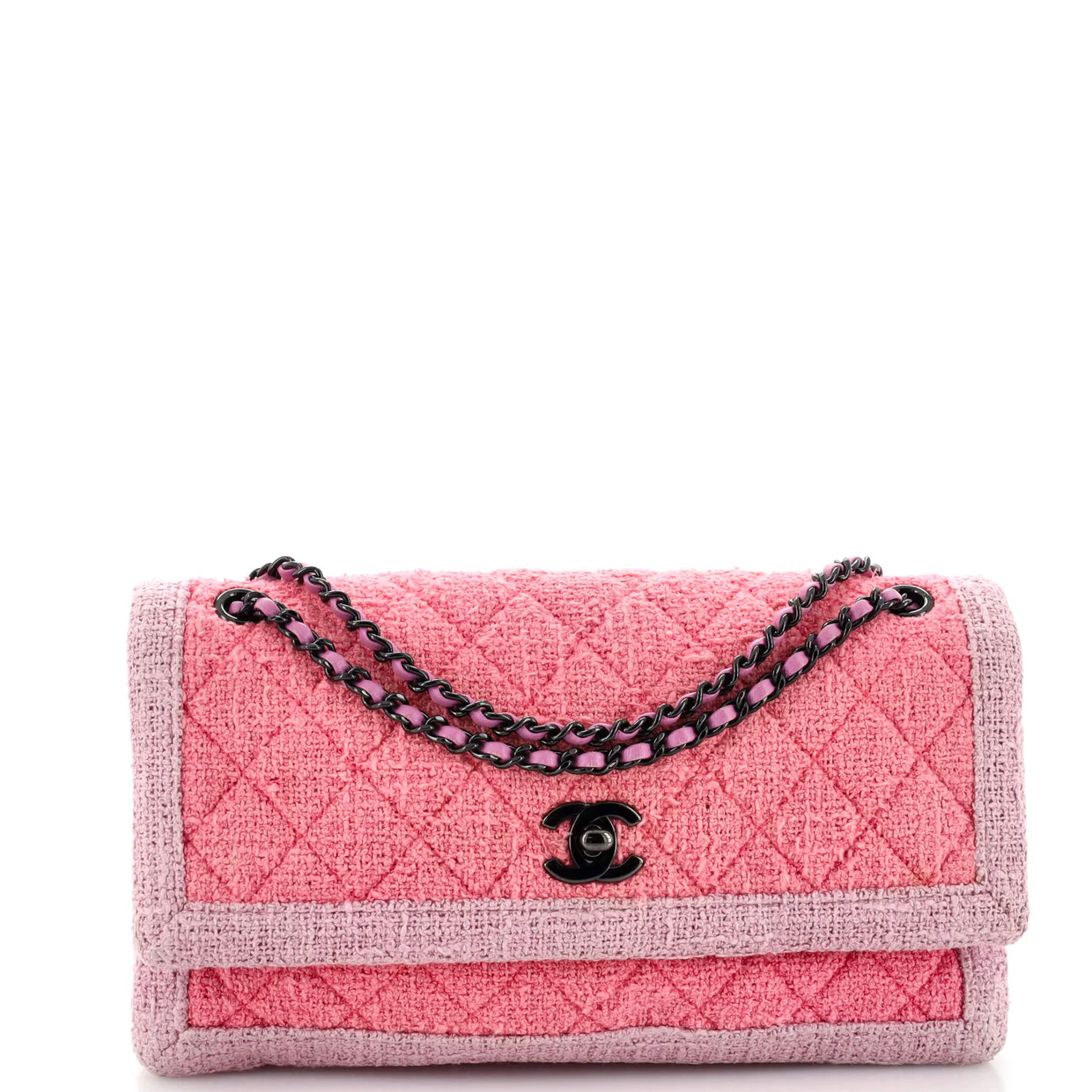 Two Tone Flap Bag Quilted Tweed Small - Deep Luxury