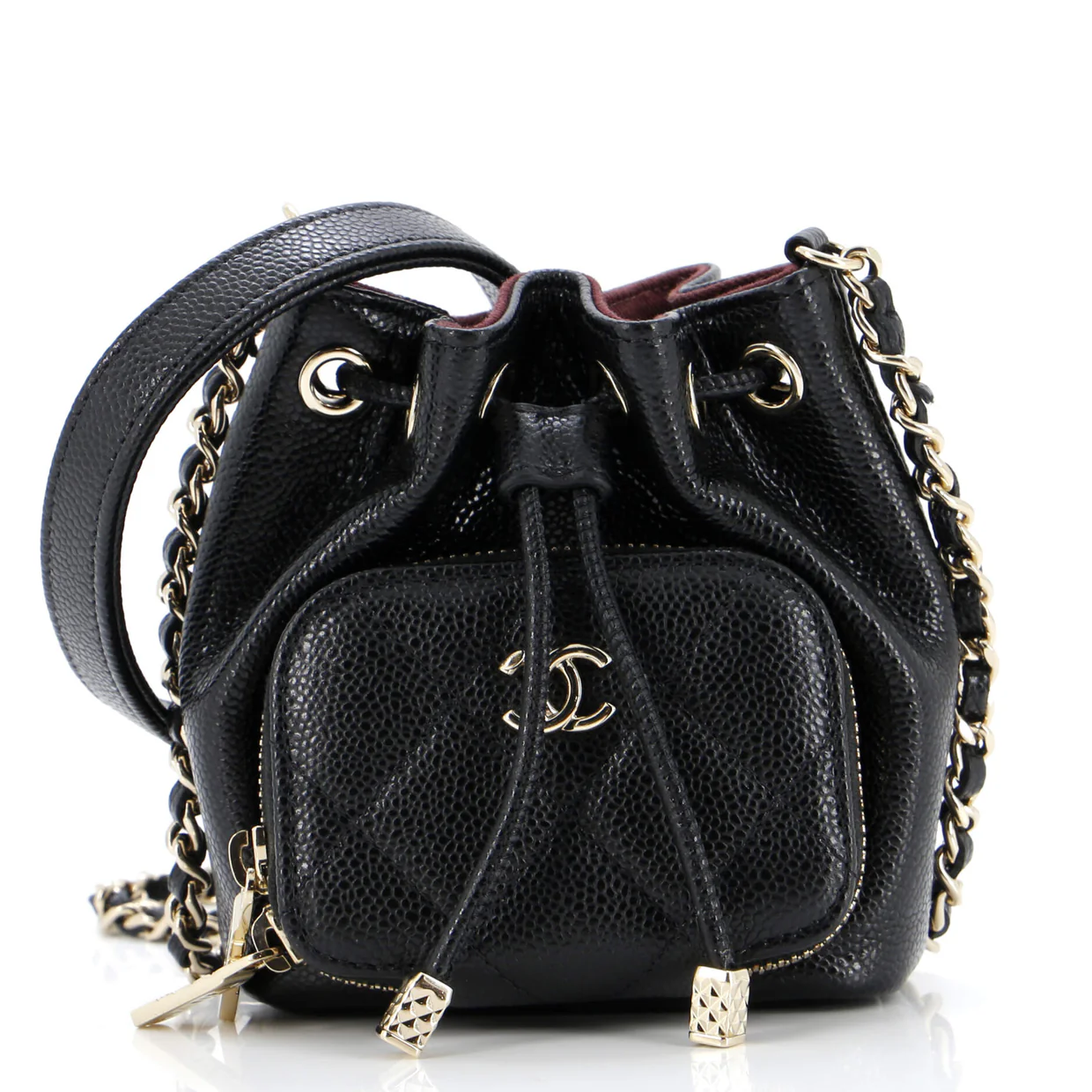 Business Affinity Drawstring Bucket Bag Quilted Caviar Mini - Deep Luxury