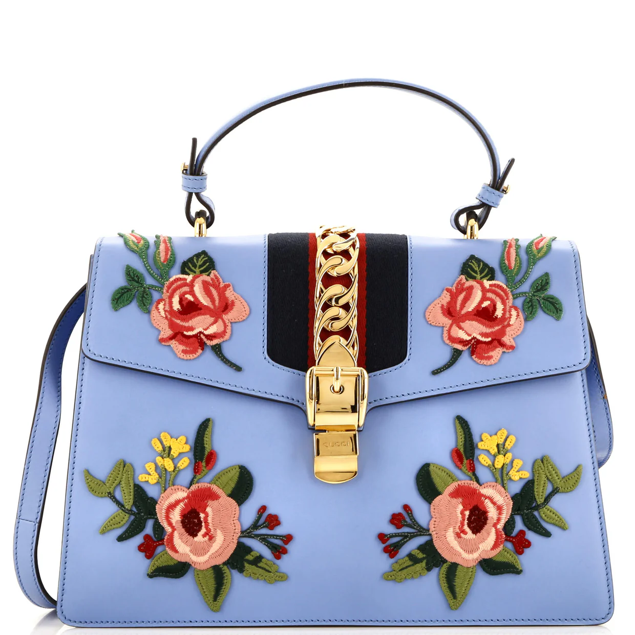 Sylvie Top Handle Bag Embroidered Leather Medium - Deep Luxury