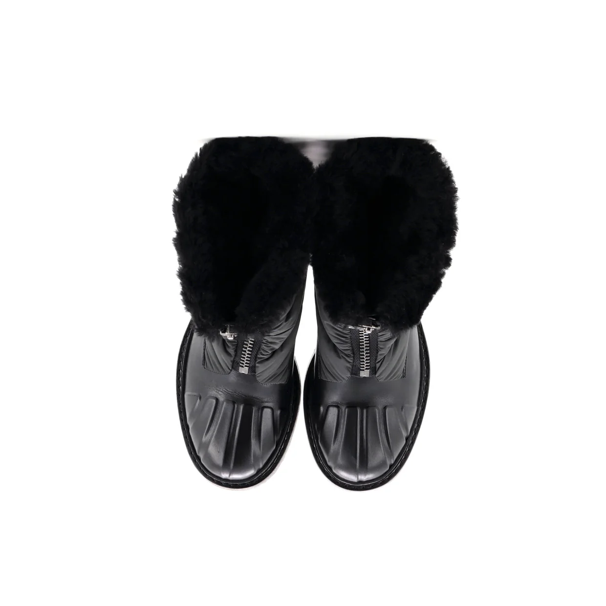 Women's Front Zip Hiking Boots Leather and Nylon with Shearling - Deep Luxury