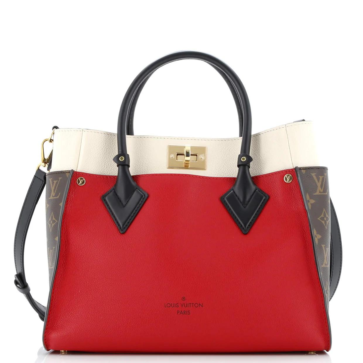 On My Side Tote Leather with Monogram Canvas MM - Deep Luxury