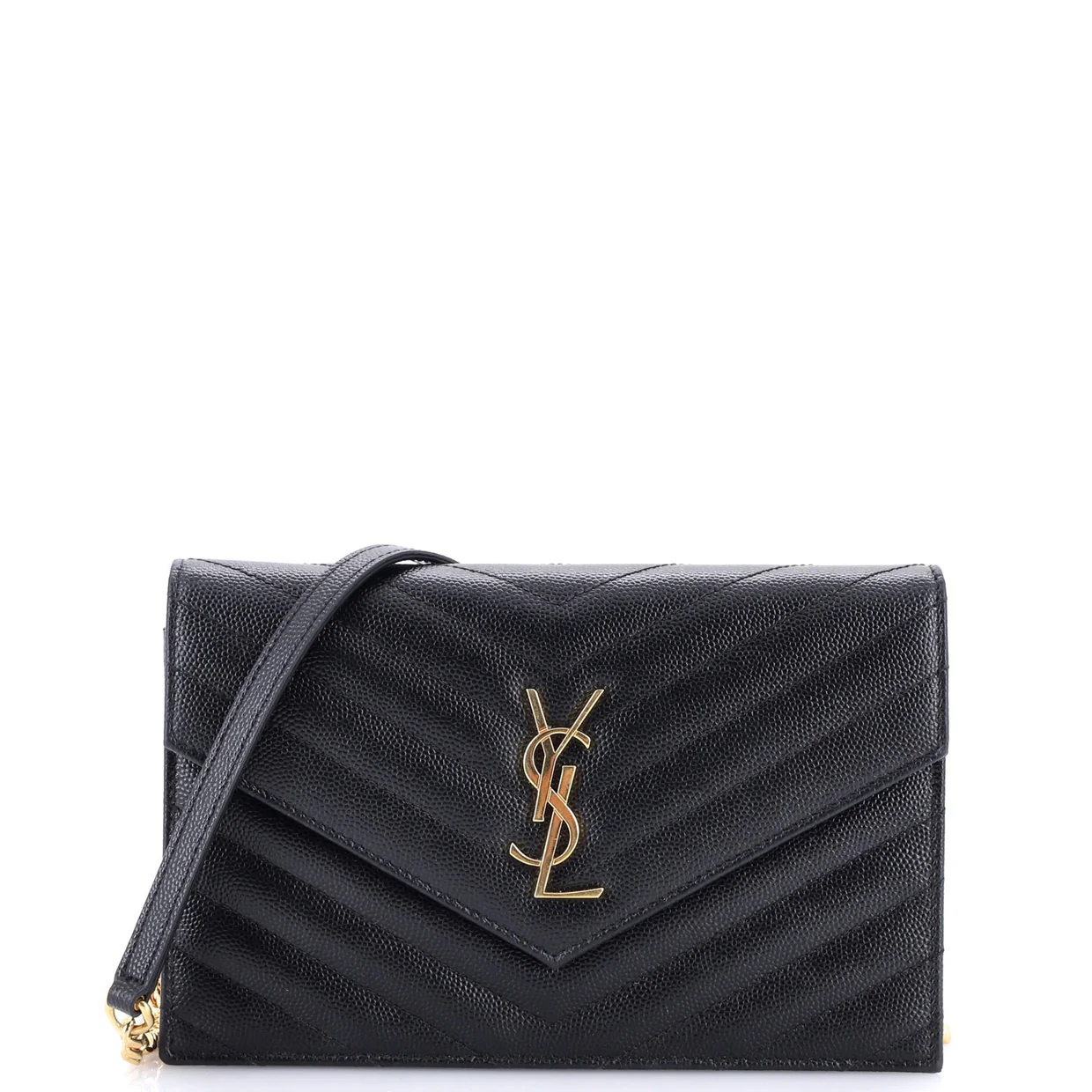 Classic Monogram Wallet on Chain Matelasse Chevron Leather Small - Deep Luxury