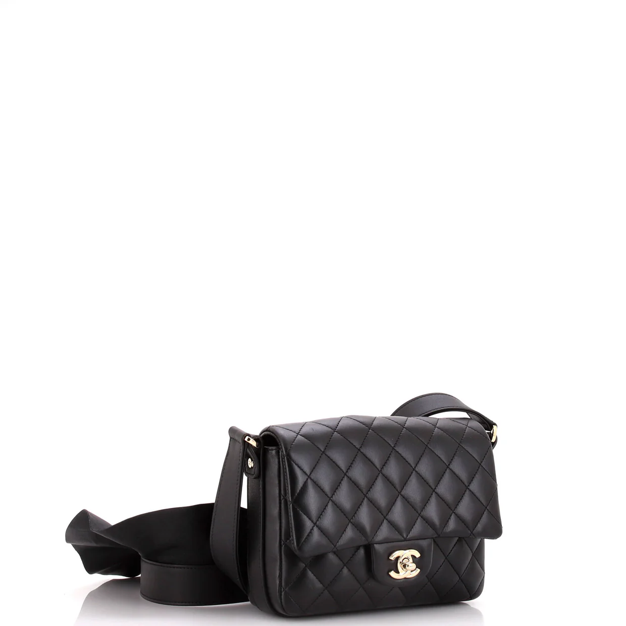 Wave Strap Flap Bag Quilted Lambskin with Calfskin Small - Deep Luxury