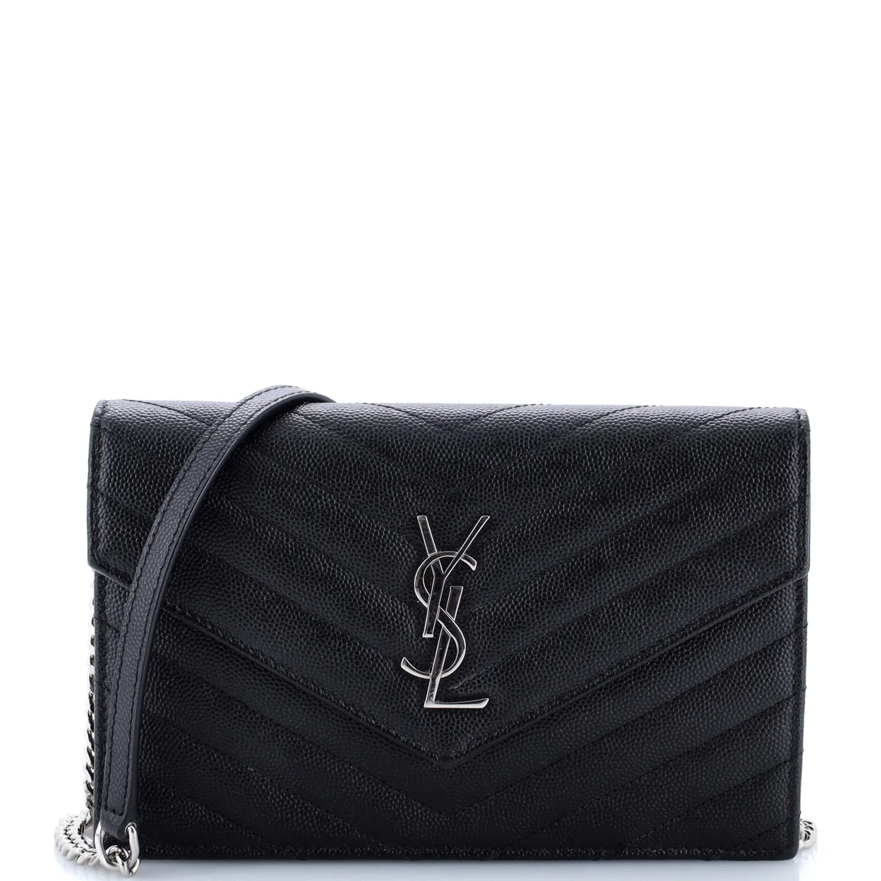 Classic Monogram Wallet on Chain Matelasse Chevron Metallic Leather Small - Deep Luxury