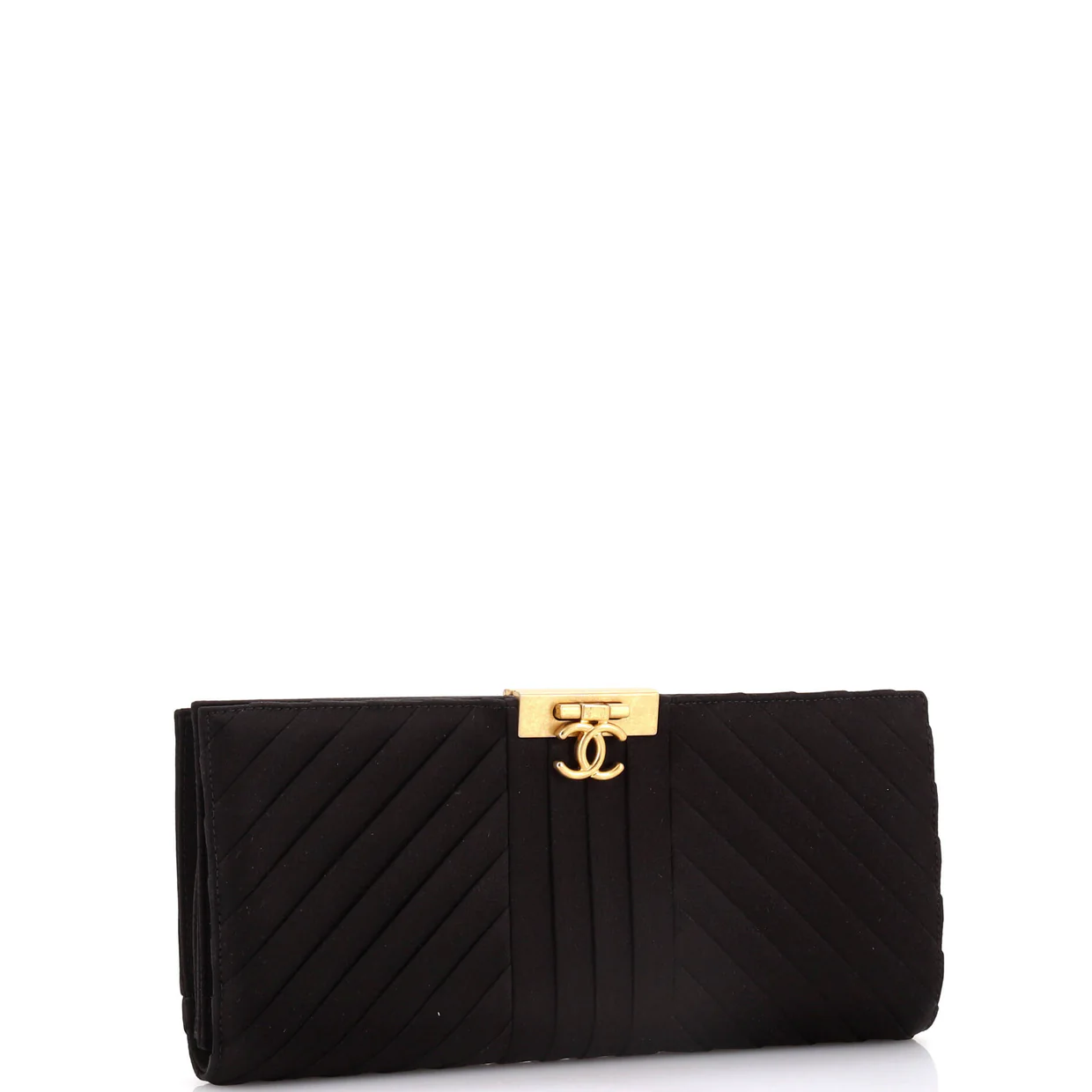 Chevron Pleated CC Flip Lock Flap Clutch Satin - Deep Luxury