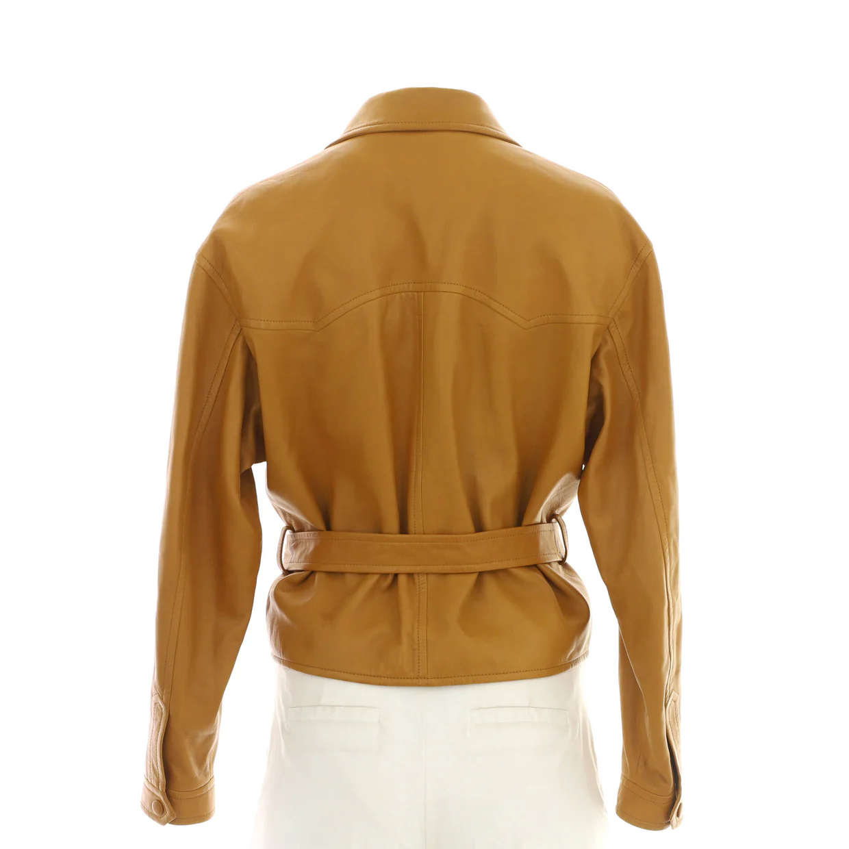 Women's Double Breasted Belted Jacket Leather - Deep Luxury