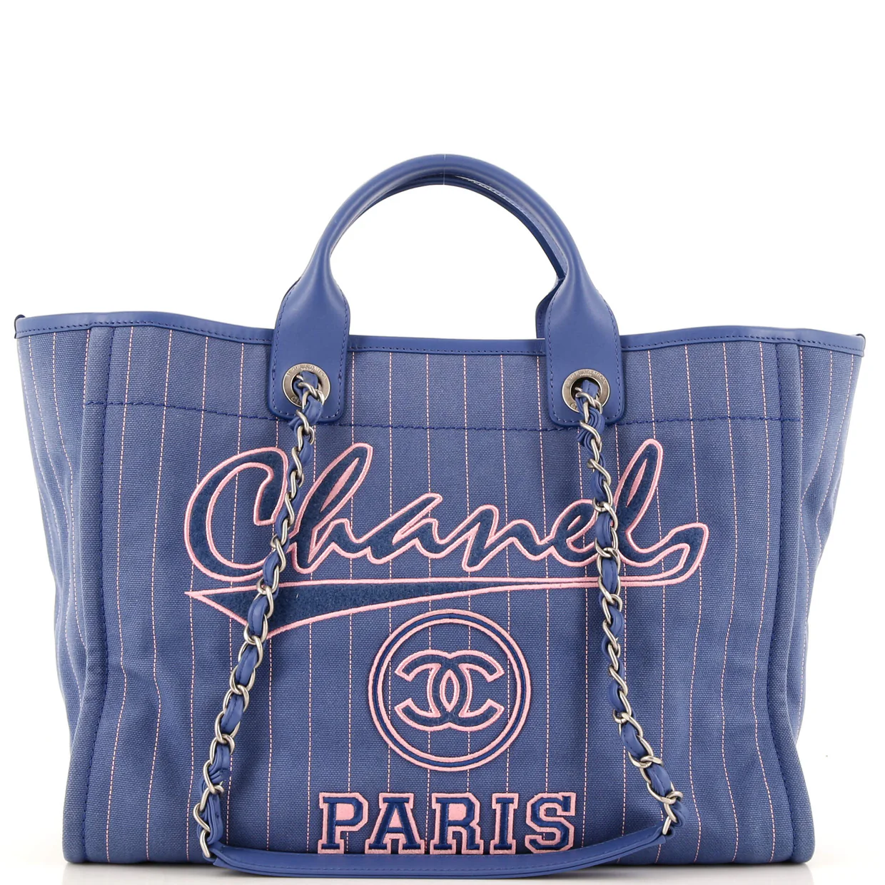 Deauville Tote Pinstripe Cotton Medium - Deep Luxury