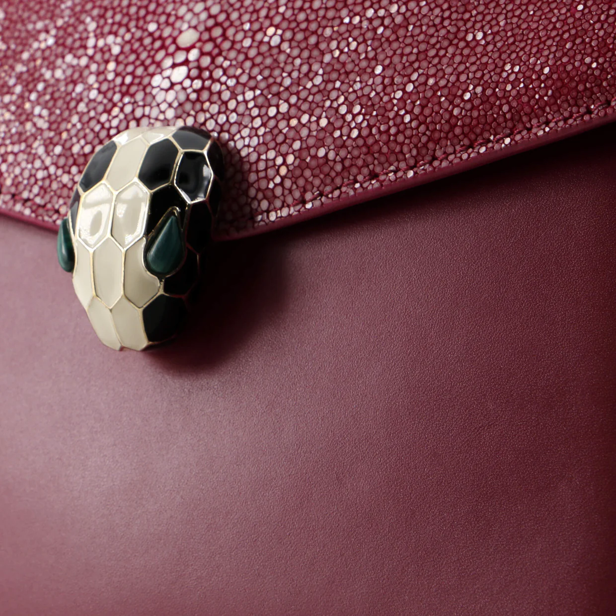 Serpenti Forever Square Shoulder Bag Leather and Stingray Small - Deep Luxury