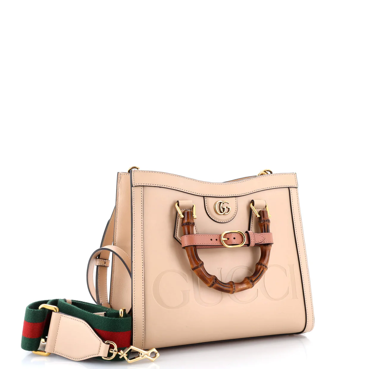 Diana NM Logo Bamboo Handle Tote Embossed Leather Small - Deep Luxury