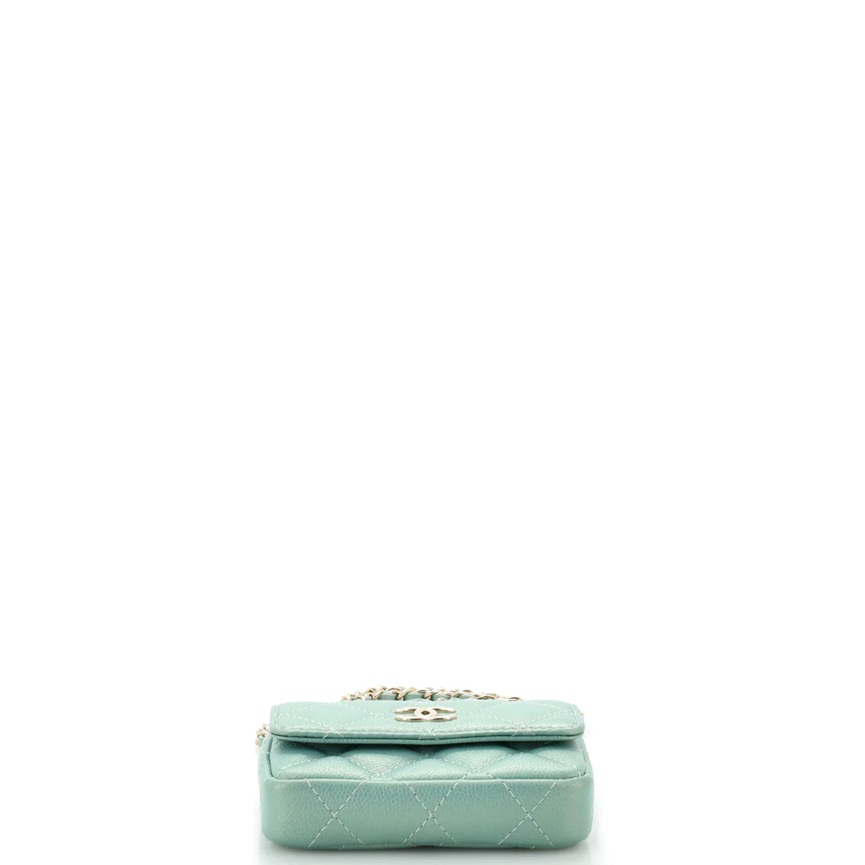 CC Pearl Coin Card Holder with Chain Quilted Iridescent Caviar - Deep Luxury