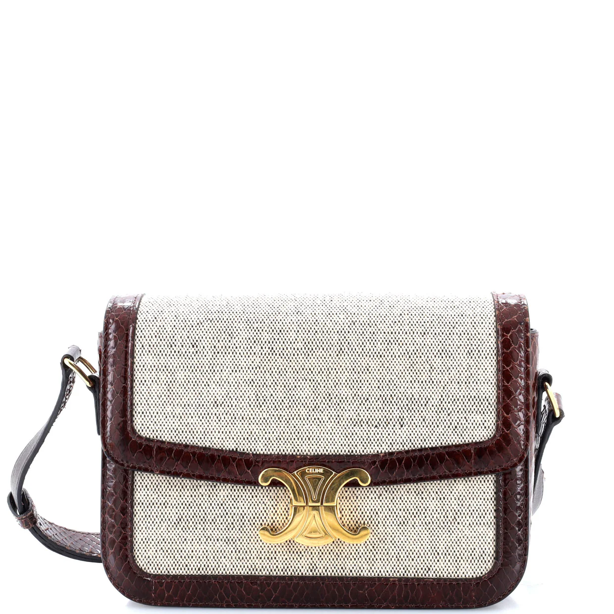 Triomphe Shoulder Bag Canvas with Snakeskin Medium - Deep Luxury