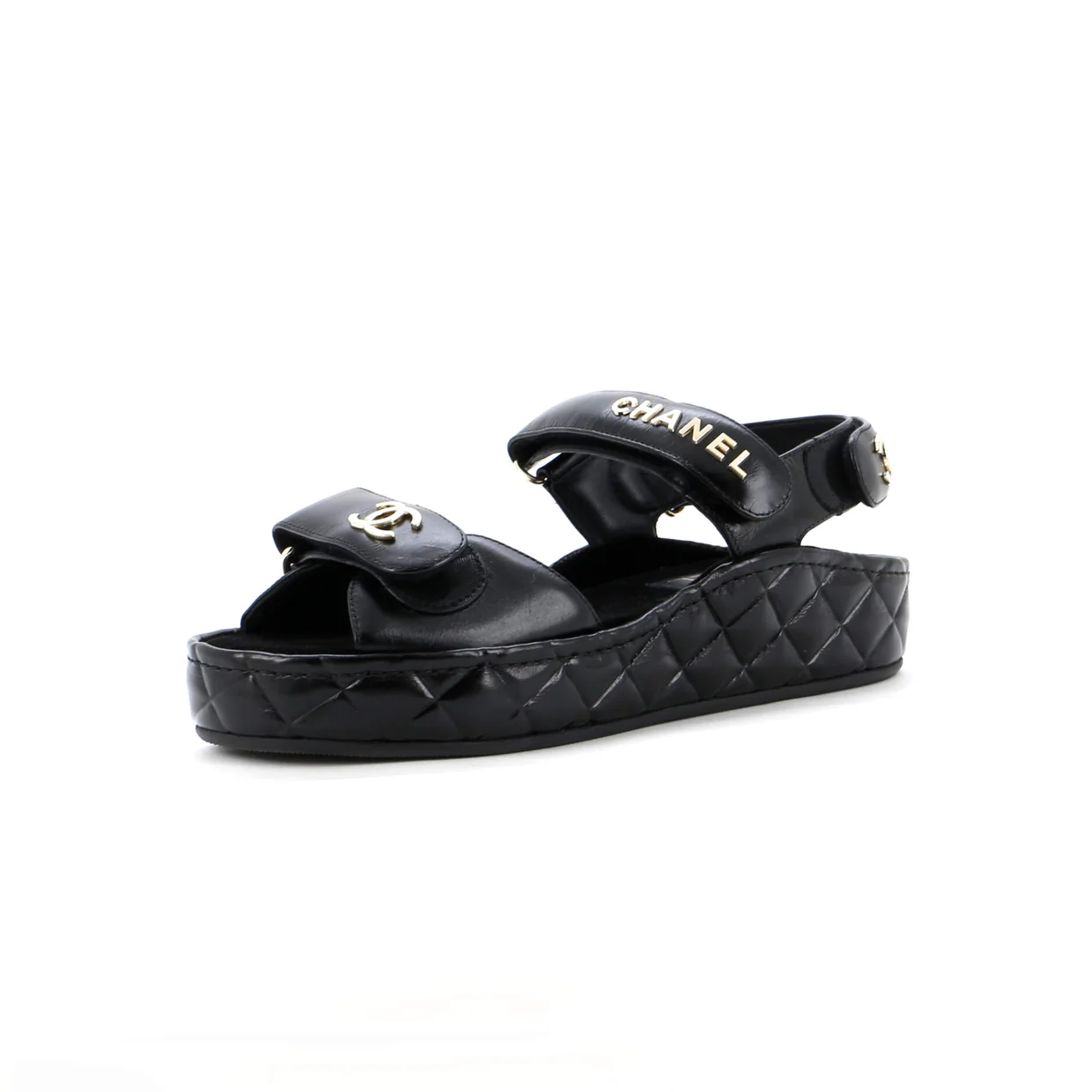 Women's Logo Velcro Strap Wedge Sandals Quilted Metallic Leather - Deep Luxury
