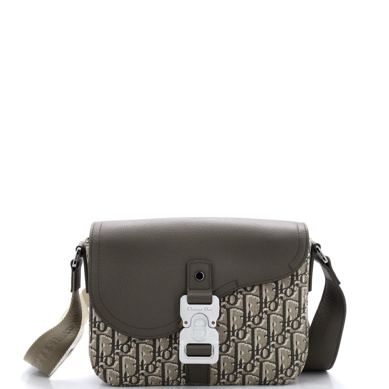 Saddle Buckle Flap Messenger Bag Oblique Canvas and Leather Small - Deep Luxury