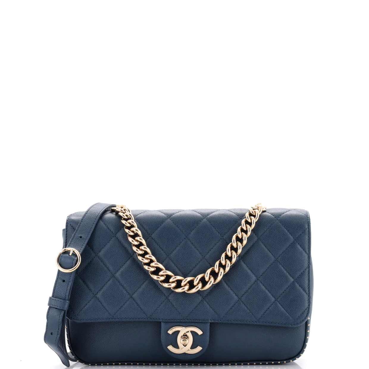 Chain Handle CC Flap Bag Quilted Caviar with Studded Detail Large - Deep Luxury