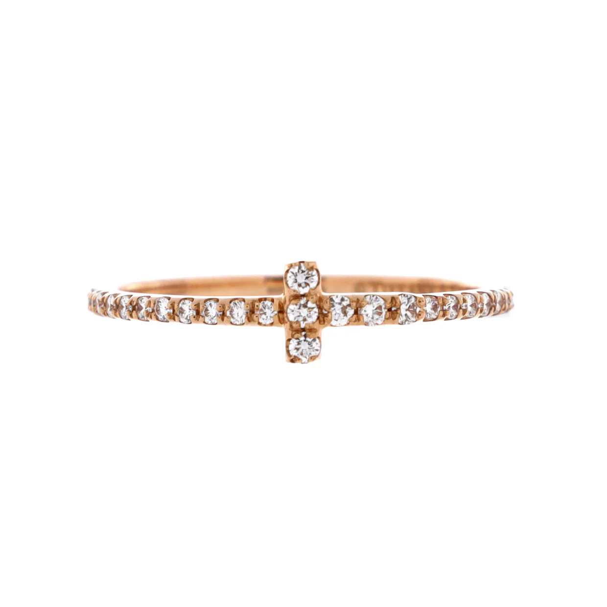 T Wire Ring 18K Rose Gold with Pave Diamonds - Deep Luxury
