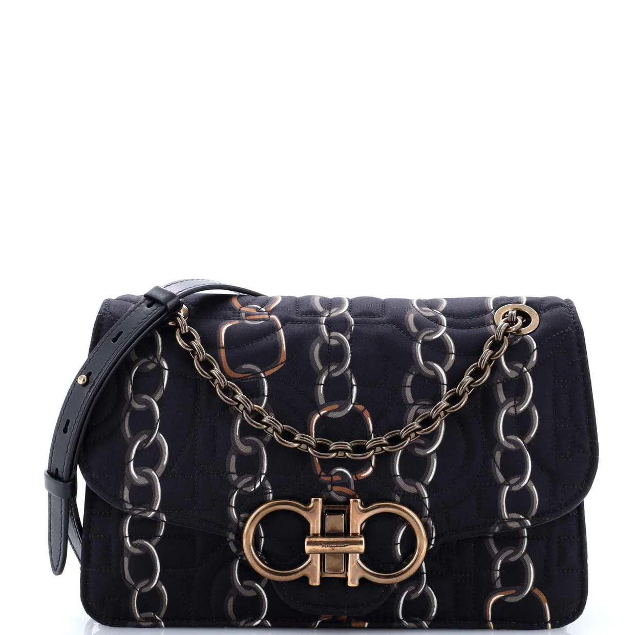 Gancini Turnlock Flap Bag Quilted Printed Silk Medium - Deep Luxury