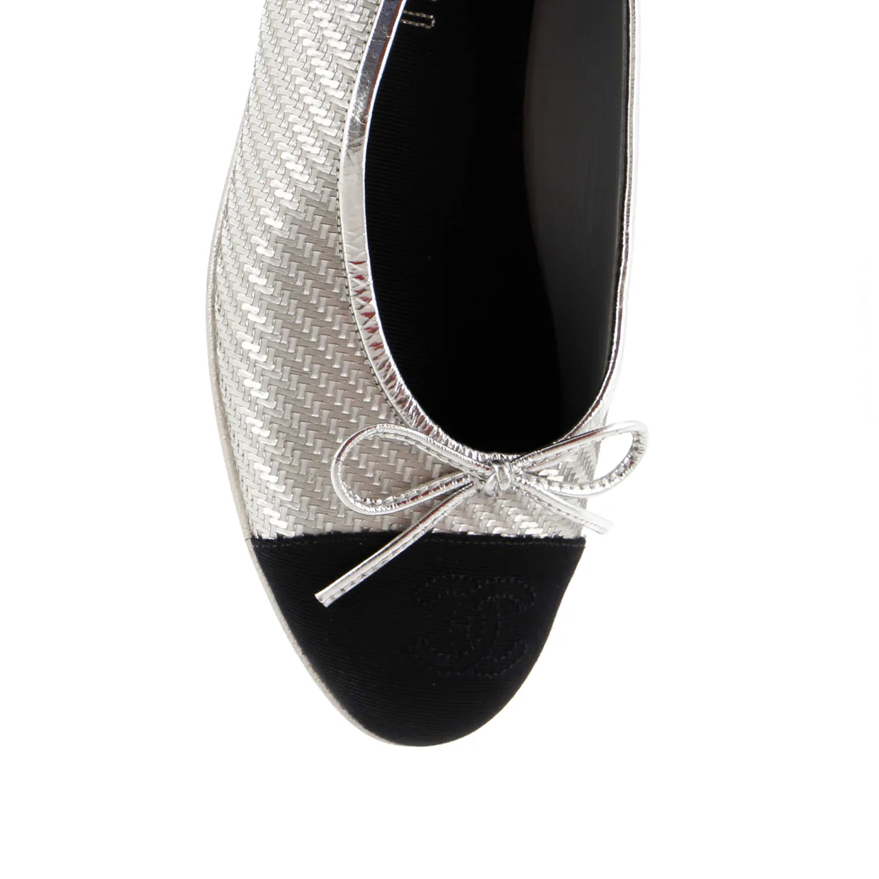 Women's CC Cap Toe Bow Ballerina Flats Woven Fabric with Grosgrain - Deep Luxury
