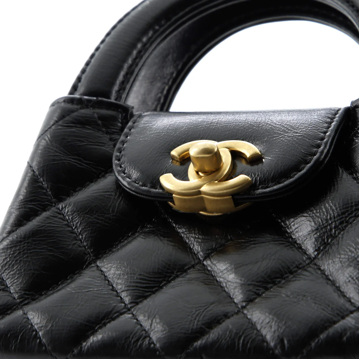 Kelly Top Handle Shopping Bag Quilted Shiny Aged Calfskin Nano - Deep Luxury