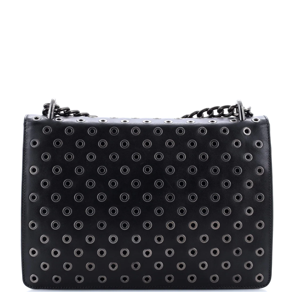 Grommet Lock Flap Chain Shoulder Bag Leather Medium - Deep Luxury