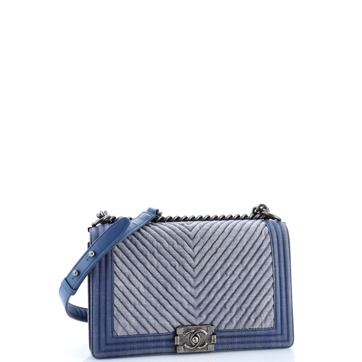 Boy Flap Bag Chevron Denim New Medium - Deep Luxury