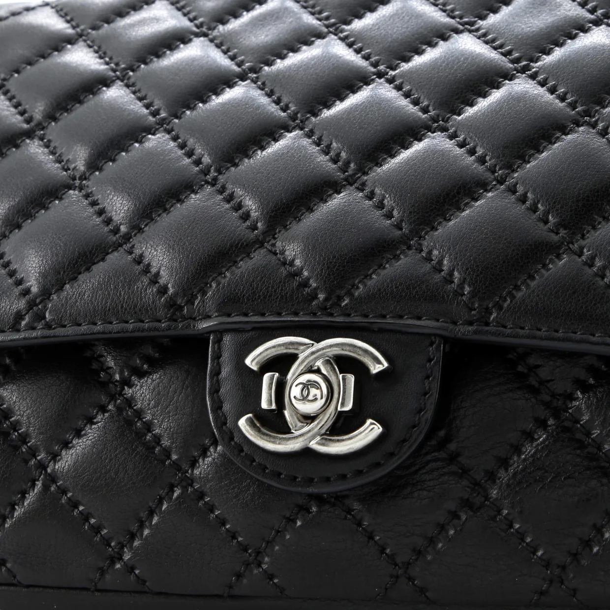 CC Push Lock Flap Bag Stitched Calfskin Jumbo - Deep Luxury