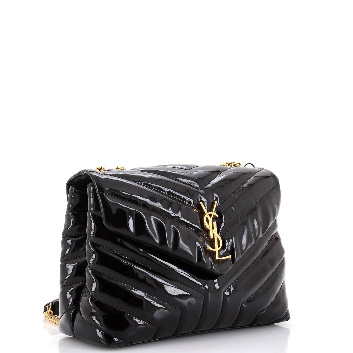 Loulou Shoulder Bag Matelasse Chevron Patent Small - Deep Luxury