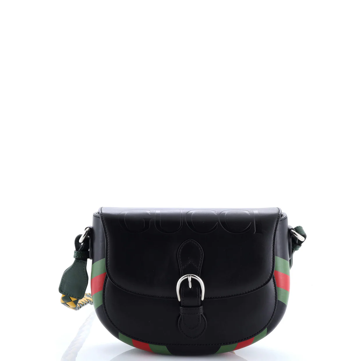 Charisma Flap Shoulder Bag Logo Embossed Printed Leather with Braided Detail Small - Deep Luxury