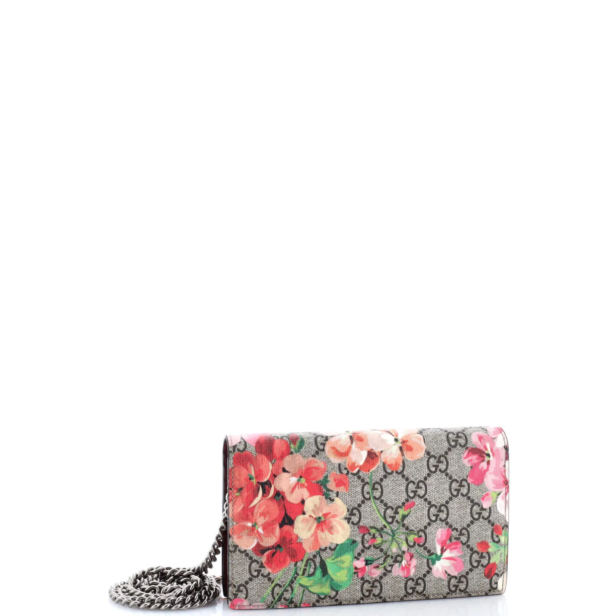 Chain Wallet Blooms Print GG Coated Canvas - Deep Luxury