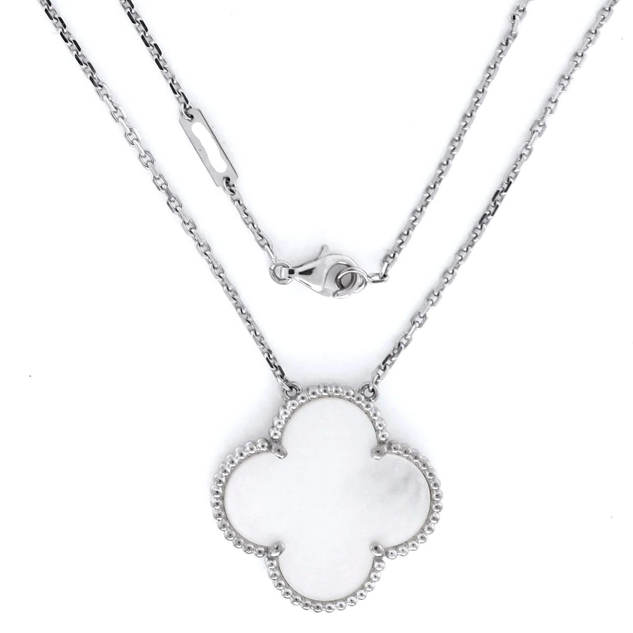Magic Alhambra Pendant Necklace 18K White Gold and Mother of Pearl - Deep Luxury